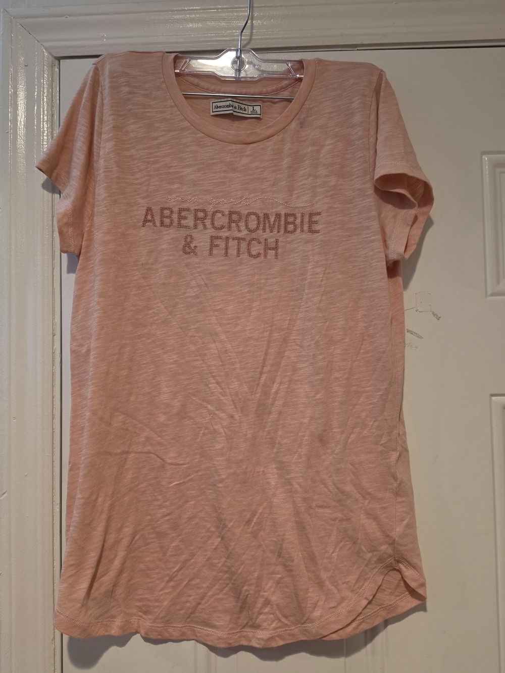 Abercrombie & Fitch Women's Pink Crewneck Logo Tee